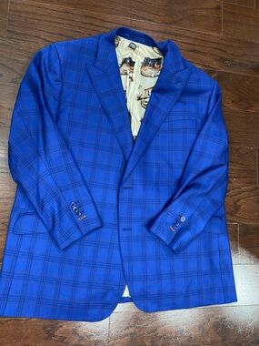 Men's Blue Plaid Blazer with Unique Silk Lining Agio Cigar Rare Custom Made